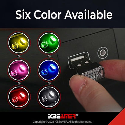 ICBEAMER USB Type-A LED Night Light 2-Pack (Purple) | Plug-in Universal Fit Automotive Accessory for Car Interior and Trunk Ambient Atmosphere Lighting
