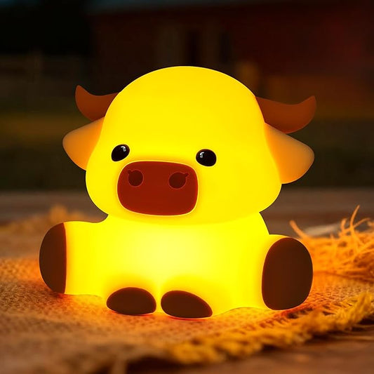 YuanDian Highland Cow Night Light, Squishy Silicone Lamp.Rechargeable, Dimmable with Timer, Touch Control Bedside Nightlight for Home and Desk Decor