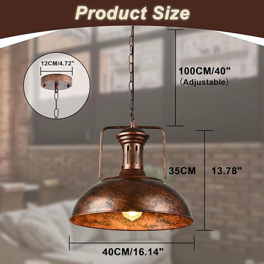 TAKEGO 16.14" Large Pendant Light, Dome Copper Pendant Light, Farmhouse Pendant Lights Kitchen Island, Vintage Pendant Lights Rustic Light Fixtures, Hanging Ceiling Lamp for Kitchen Island (Large)