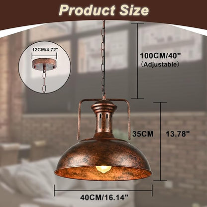 TAKEGO 16.14" 2 Pack Large Pendant Lights, Dome Copper Pendant Light, Farmhouse Hanging Light Kitchen Island, Vintage Pendant Lights Rustic Light Fixtures, Hanging Ceiling Lamp for Kitchen Island