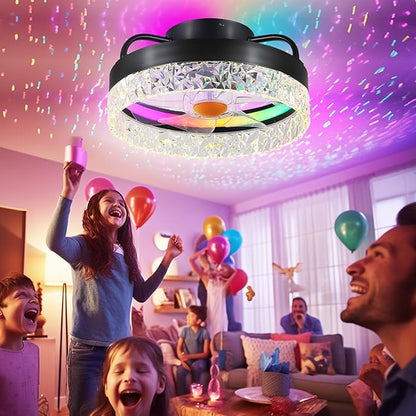 Mpayel RGB Ceiling Fans with Lights and Remote, 13'' Low Profile Ceiling Fans, LED Bladeless Modern Flush Mount Ceiling Fan Light for Bedroom, Living Room, Kitchen