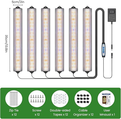 Wolezek Grow Light Strips for Indoor Plants, 630 LEDs Full Spectrum Plant Light for Indoor Growing with 6/12/16H Auto Timer, Grow Lamp Bar for Seedling Succulent, 13.8 Inches, 6 Pack