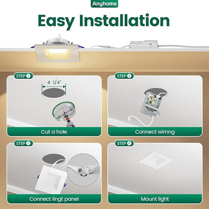 6 Pack 4 Inch Square Ultra-Thin Led Recessed Lighting,Recessed Led Downlight with Junction Box,5CCT 2700K-5000K Dimmable,with Baffle Anti-Glare,9W 700LM,ETL & ES