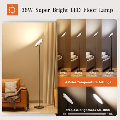 OHLUX Floor Lamps for Living Room, Bright LED Standing Lamp with Remote, Modern Color Changing Tall Lamp with Stepless Dimming, 69" Corner Floor Lamp for Bedroom, Office, Black