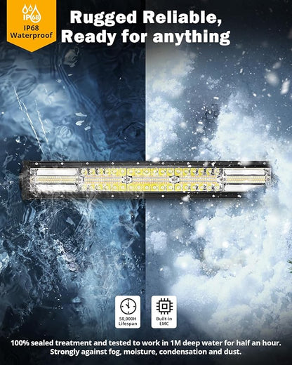 Auxbeam 6 Modes Amber White Series 22Inch 120W LED Light Bar Dual Color Strobe Light Spot Flood Combo Flashing Warning Signal Off-Road Lighting for 4x4 SUV UTV ATV Trucks