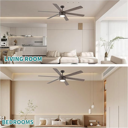 SHOWDI Ceiling Fan with Lights and Remote, 6 Blade App Control Timer Reversible Stepless Brightness and Color Temperature Outdoor Wood Ceiling Fan with Lights (Brown, 72 Inch)