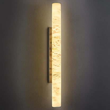 LMQNINE Natural Alabaster Wall Sconces Spanish Marble Wall Light Cylinder Modern Black LED Sconce for Living Room Bedroom Bathroom Stairs（L-1Pack）
