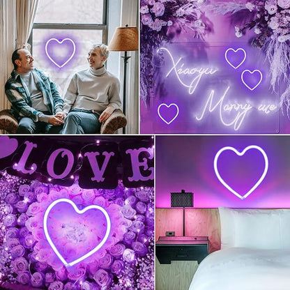 Purple Heart Neon Signs for Wall Deacor, LED Heart Lamp Battery Operated/USB Love Neon Lights for Bedroom, Mother's Day, Christmas, Valentine's Day Decorations-Purple