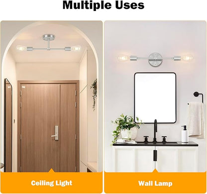 FadimiKoo 2-Light Brushed Nickel Bathroom Vanity Light, Silver Bathroom Wall Sconce Modern Wall Mounted Lamp Indoor Vintage Wall Sconces for Powder Room Hallway Cabinet (2 Pack)