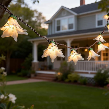 Flower String Lights Plug in with 10 LED Bulbs, Decorative Spring String Lights Indoor for Bedroom, Connectable Flower Fairy Lights Outdoor for Patio Garden Porch Floral Wedding Gifts(White Lily)