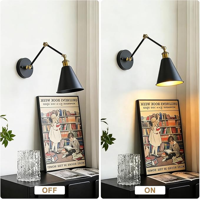 Farmhouse Swing Arm Wall Sconces Lighting 7 inch, Industrial Wall Sconce with Adjustable Arm, Metal Shade, Modern Classic Wall Lamp for Bedside Reading, Living Room, Kitchen