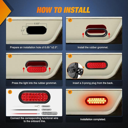 Nilight 6Inch Oval Trailer Tail Light 4PCS Red 24LED Stop Brake Turn Marker Lights w/Flush Mount Grommets Plugs IP67 Waterproof for 12V Truck ATV UTV Bus RV Camper