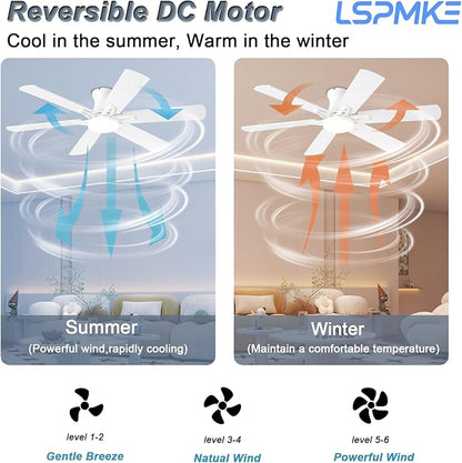 Ceiling Fans with Lights, 52" Flush Mount Ceiling Fan with Light and Remote, Quiet, Reversible, 3CCT, Dimmable, White, RGB, Low Profile Ceiling Fan for Bedroom, Living Room, Indoor/Outdoor Use