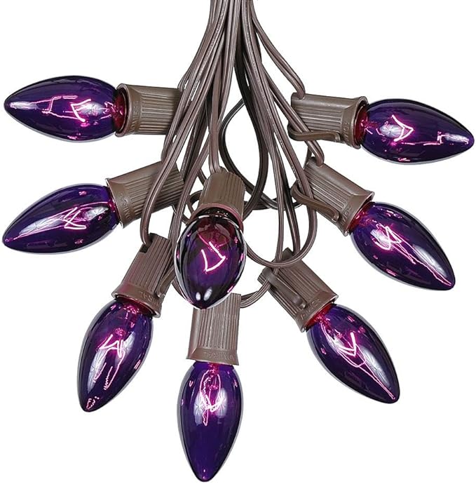 Novelty Lights C9 Purple Christmas String Light Set - Outdoor Christmas Light String - Hanging Christmas Lights - Roofline Light String - Outdoor Patio String Lights - Brown Wire - 25 Foot