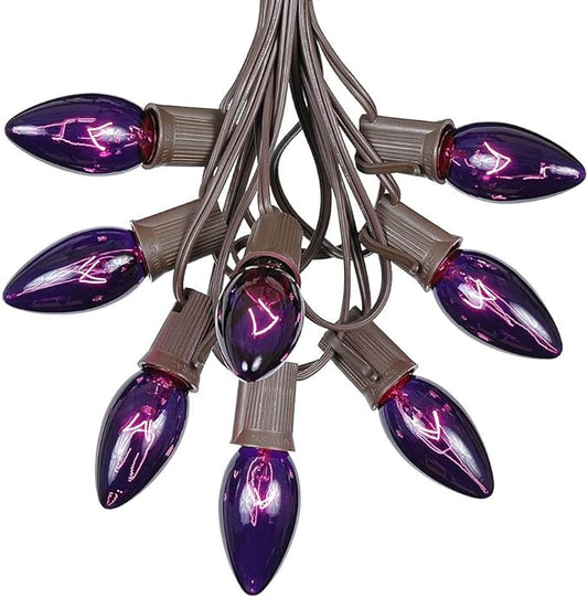 Novelty Lights C9 Purple Christmas String Light Set - Outdoor Christmas Light String - Hanging Christmas Lights - Roofline Light String - Outdoor Patio String Lights - Brown Wire - 25 Foot