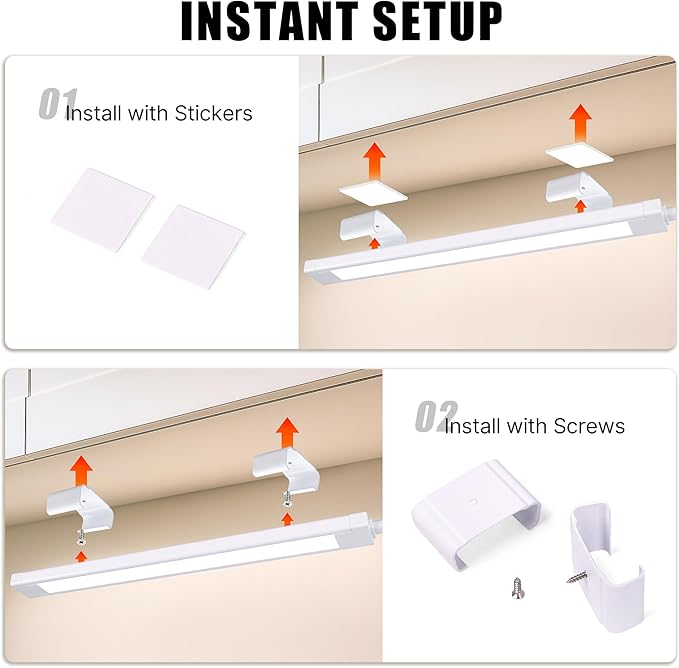 3 Pack Plug in Under Cabinet Lighting for Kitchen, 6500k Bright Under Counter Lights for Shelf/Workbench/Bookshelf/Over Sink, 14inch Linkable 110V LED Light Bar