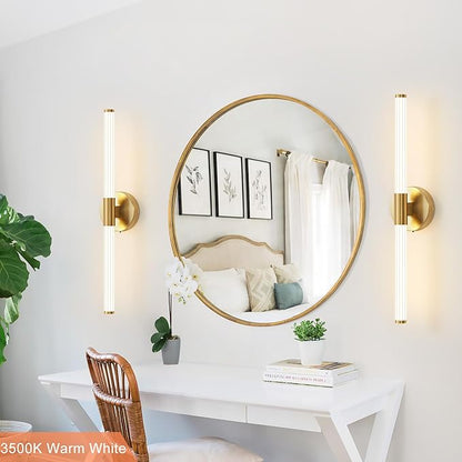 Gold Wall Sconces Set of Two Hardwired, Dimmable 5CCT LED Bathroom Light Fixtures Over Mirror, 360° Full Lighting 23 inch Vanity Light Bar Modern Wall Sconce for Bathroom Bedroom Living Room
