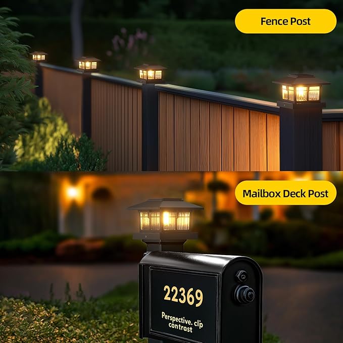 EXCMARK 2 Pack 4x4 Solar Post Cap Lights, Fence Deck Post Lights Outdoor Solar Powered Waterproof with Two Light Modes Warm&Cool White for Garden Patio Decor. (Classic Black,2)