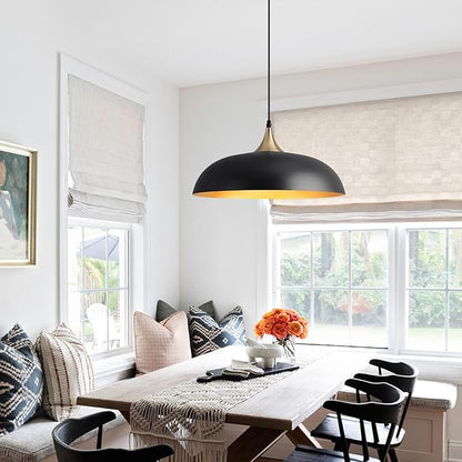 Eustace 17.7'' Farmhouse Vintage Pendant Lighting,Black and Gold Large Pendant Light Fixtures,Dome Metal Chandelier for Kitchen Island, Hallway, Dining Room, Bedroom