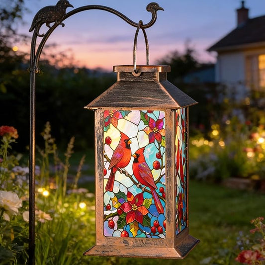 Solar Lanterns Outdoor Waterproof,Garden Decor Metal Hanging Decorative Solar Lights,Mothers Day Gifts,Birthday Gifts for Women Mom Grandma,Gardening Gifts for Yard,Patio, Lawn,Tabletop(Cardinal)