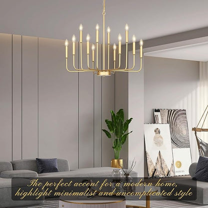 Gold Chandeliers for Dining Room Light Fixture Over Table, Modern Farmhouse Chandeliers for Living Room,12-Lights Candle Lighting Fixtures for Entryway Kitchen Island Foyer