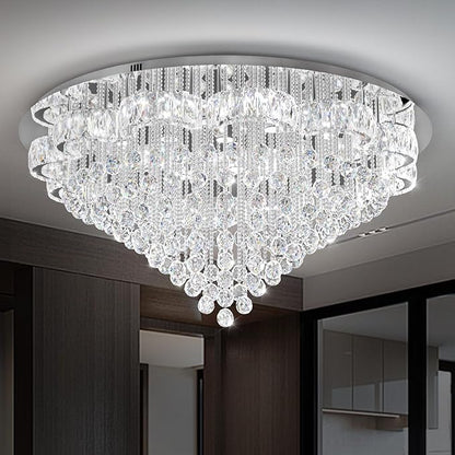 Flashing God 48inches Chrome Crystal Chanderliers for Living Room Entryway Modern Crystal Folwer Ceiling Light for Foyer Interior LED Dimmable Lighting 2700k 4500k 6000k