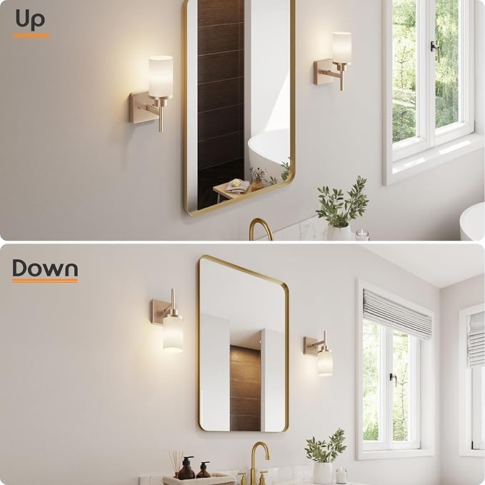 Vanity Lighting Fixtures with White Frosted Glass Champagne Bronze Wall Lamp Over Bathroom Mirror for Bedroom, Living Room, Washroom Porch T001CPG-L1