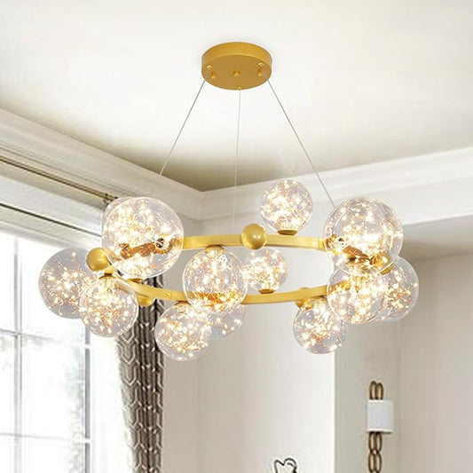 Depuley Sputnik Chandelier Light Fixture: 15-Light Modern Gold Bubble Glass Chandeliers for Dining Room - 39.37" Mid Century Globe Pendant Lighting for Kitchen Island Bedroom Foyer Living Room