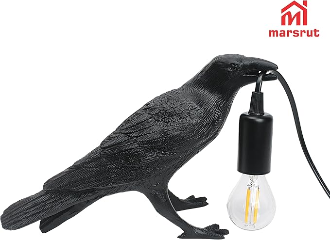 Crow Lamp Holding Light Bulb, Raven Bird Halloween Table Lamp Home Decor, Dark Academia Gothic Styling, Victorian Lifelike Novelty Animal, for Bedside Bedroom Living Room Desk Floor, 11.6 x 6.9 inches