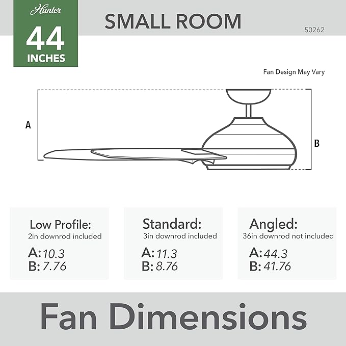 Hunter 44 inch Outdoor or Indoor Ceiling Fan No Light - White Ceiling Fan without Light, For Patio, Porch, Garage, or Living Room, Standard Mount, 3 Blades, Pull Chain - Cassius 50262, Fresh White