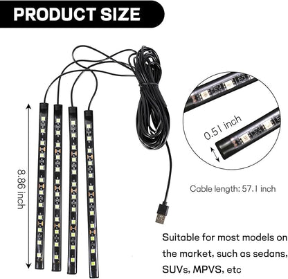 Car LED Strip Light, 12V 48 LED Interior Atmosphere Lights Under Dash Ambient Night Light, Universal Auto Interior Decorative Lamp with USB Port, Truck SUV Car Accessories (Ice Blue, USB)
