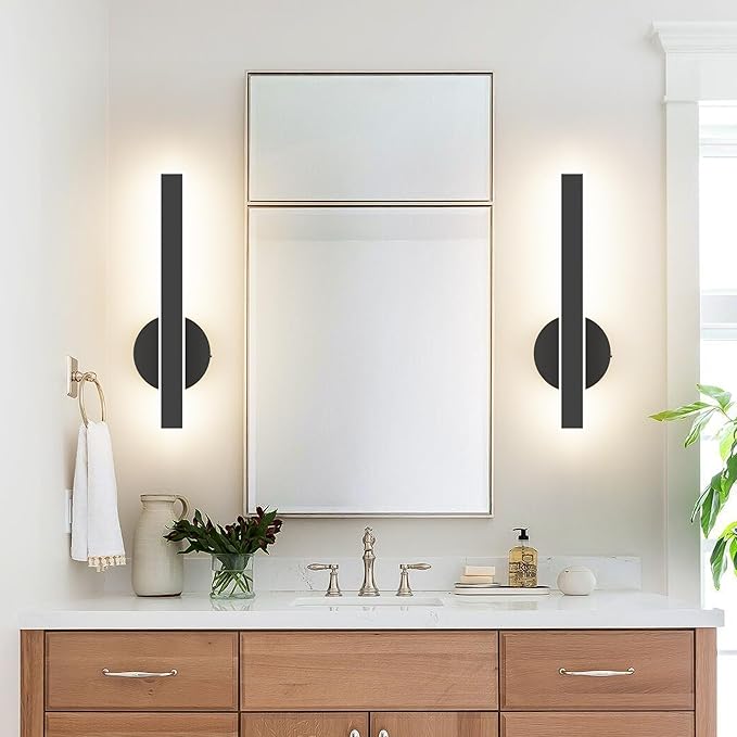 Aipsun Black Wall Sconce Hardwired Modern LED 18W Wall Sconce Set of Two, 15.7Inches Wall Lights for Living Room Bedroom Hallway 5CCT