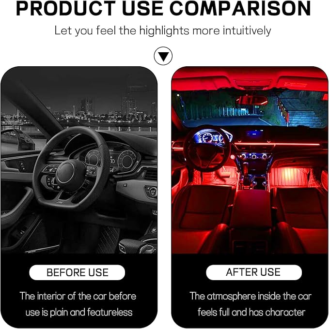 Car LED Strip Light, 12V 24 LED Interior Atmosphere Lights Under Dash Ambient Night Light, Universal Auto Interior Decorative Lamp with USB Port, Truck SUV Car Accessories (Red, USB)