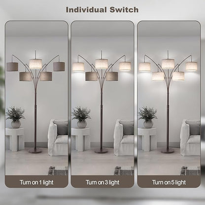 Dimmable Floor Lamp - Arc Floor Lamps for Living Room, 4000LM Super Bright Modern Tall Standing Lamp with Black Shades & Heavy Base, Mid Century Tree Floor Lamp for Bedroom Office