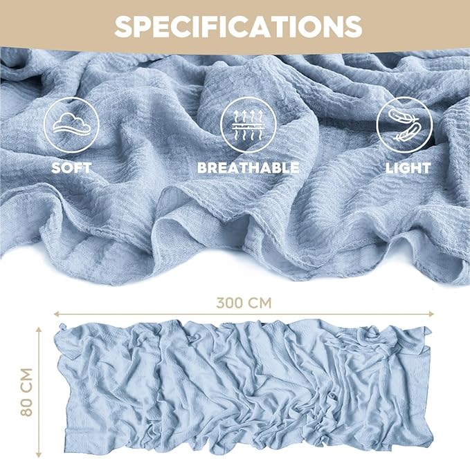 Artoid Mode Boho Ice Blue Gauze 3 Pieces Wedding Table Runner, 120 Inch Seasonal Fabric Kitchen Dining Holiday Table Decor for Home Party Indoor