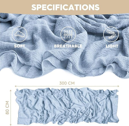 Artoid Mode Boho Ice Blue Gauze 3 Pieces Wedding Table Runner, 120 Inch Seasonal Fabric Kitchen Dining Holiday Table Decor for Home Party Indoor