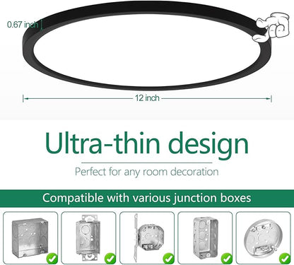 Brightever Black LED Flush Mount Ceiling Light, 24W 3200LM 5CCT Dimmable LED Ceiling Light Fixture, 2700K/3000K/4000K/5000K/6500K, 12 Inch Ultra Thin Ceiling Lamp for Bedroom, Dining Room, 1 Pack