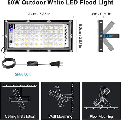 50W Flood Light Outdoor, 4 Pack 5000 Lumens LED Flood Light, 6500K Super Bright Plug in Outdoor Lights, IP66 Waterproof Work Light Exterior Security Lights for Garden, Yard, Garage, Playground