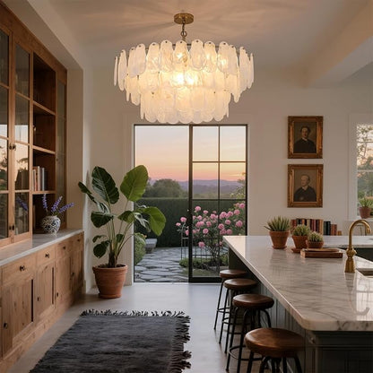 Modern Large Crystal Glass Chandelier, 31.4" Gold Luxury Hanging Pendant Light Fixture,12-Light Round Cloud Ceiling Chandeliers Lighting for Dining Room Living Room Bedroom Foyer Stairway, E12