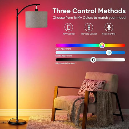 Smart LED RGBCW Corner Lamp with Linen Lampshade Compatible with Alexa, Color Changing Standing Lamp with 16 Million DIY Colors, Music Sync, Tall lamp for Living Bedroom Room,APP/Voice/Remote Control