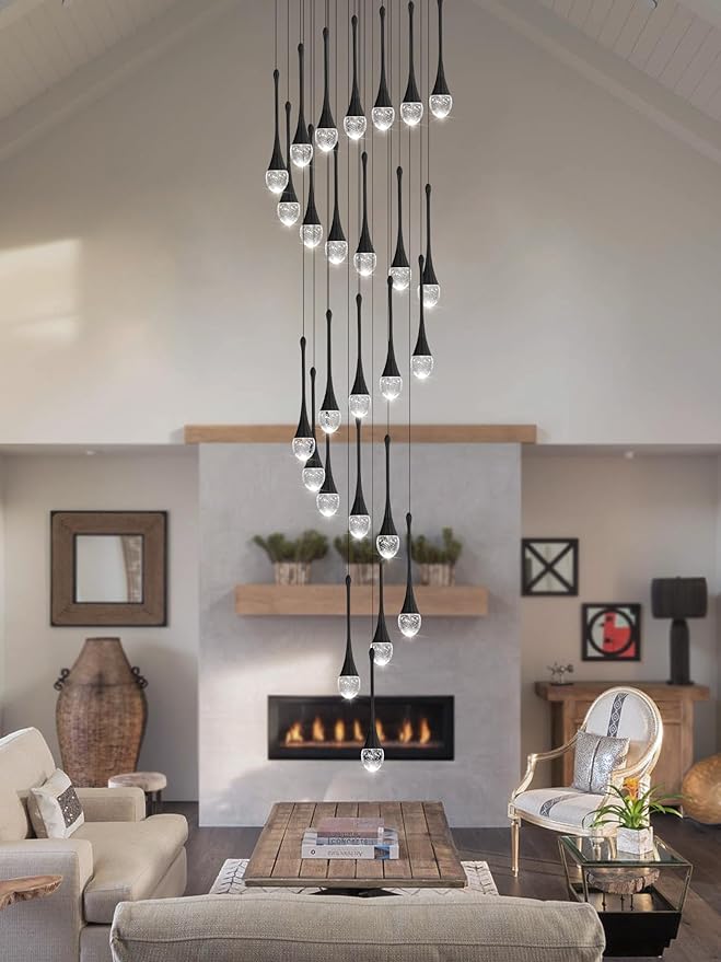 ykolupty H138''Modern Crystal Chandelier for High Ceiling,Large Spiral Crystal Chandeliers,Luxury Raindrop Foyer Chandeliers,Hanging Pendants Lighting for Entryway, Staircase,Hallways,Living Room