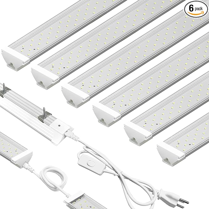 SZHLUX 6 Pack LED Shop Light 4FT 60W, 8700LM, Linkable Utility Ceiling Light 5000K Daylight White for Garage, Super Bright Integrated Lights, Under Cabinet