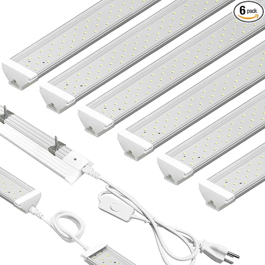 SZHLUX 6 Pack LED Shop Light 4FT 60W, 8700LM, Linkable Utility Ceiling Light 5000K Daylight White for Garage, Super Bright Integrated Lights, Under Cabinet
