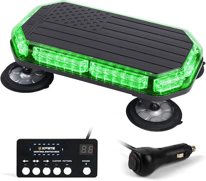 Xprite Green 42 LED Roof Top Strobe Beacon Light w/Control Panel, Magnetic Emergency Safety Warning Caution Plow Light Bar, for Law Enforcement POV Tractors Tow Trucks Snowplow -USA Flag Pattern