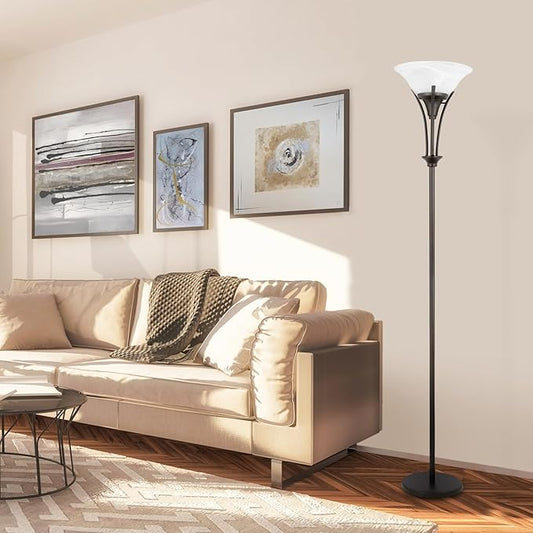 Globe Electric 63361 Gatineau 71" Dark Bronze Floor Lamp with Alabaster Glass Shade