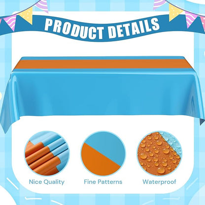 Oudain 3 Pcs Blue & Orange Party Tablecloth 54 x 108 Inch Party Decoration Plastic Rectangle Table Cloth Waterproof Table Cover for Girl Birthday Wedding Bachelorette Anniversary Supplies