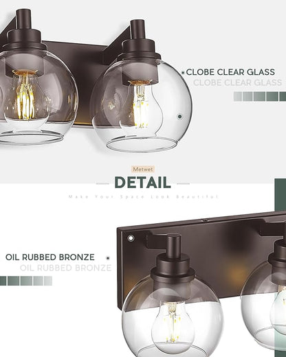 Bathroom Light Fixtures Over Mirror, 4-Light Oil Rubbed Bronze Bathroom Vanity Light with Globe Clear Glass Shade, 26 Inch Modern Sconces Wall Lighting, VL195-ORB-4