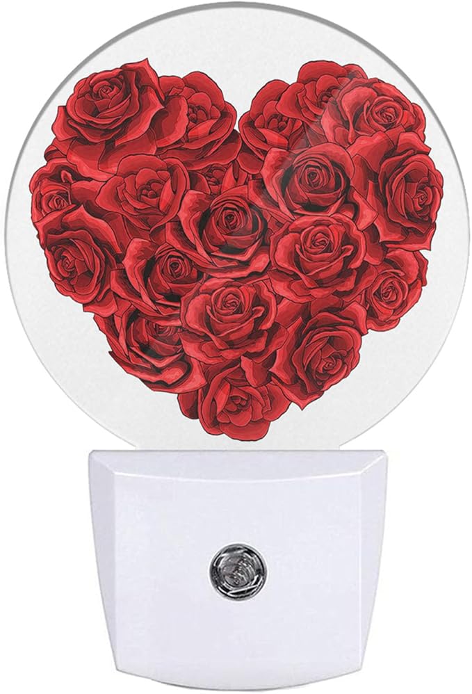 Rose Night Light Rose Flowers in Heart Shape Valentine's Day Night Lights Plug into Wall for Boys Girls, Plug-in Nightlight 0.5W LED Lighting for Stairway Hallway Bedroom
