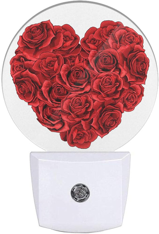 Rose Night Light Rose Flowers in Heart Shape Valentine's Day Night Lights Plug into Wall for Boys Girls, Plug-in Nightlight 0.5W LED Lighting for Stairway Hallway Bedroom
