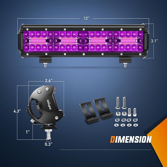 Nilight 12 Inch LED Light Bar Purple Triple Row 240W Flood Spot Combo Off Road Driving Decoration Neon Hunting Lighting for UTV Pick-up Van Boat Tractor
